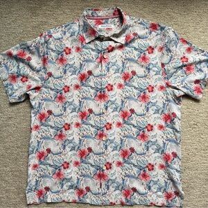 Tommy Bahama IslandZone Silk Coolmax Hawaiian Shirt Mens L Tropical Hibiscus